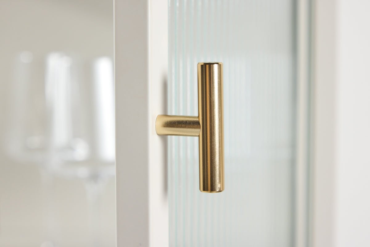 Commode/Vitrine Lenora – Beige, moderne et élégante avec accent rétro