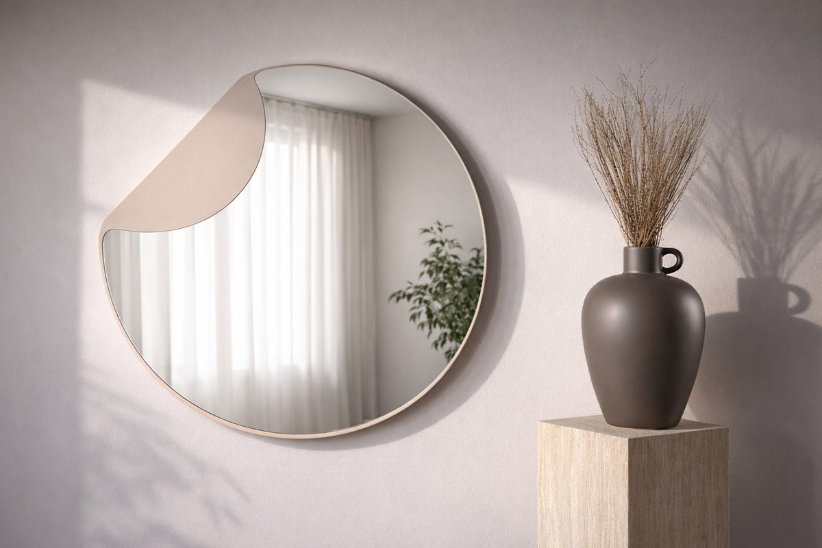 Miroir Veni - avec cadre beige pour couloir et chambre à coucher