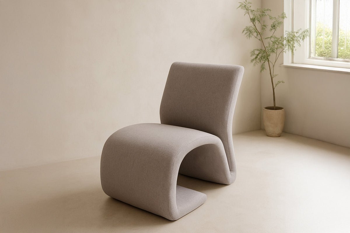 Fauteuil lounge Rubin - en blanc crème avec revêtement en lin et cadre en acier