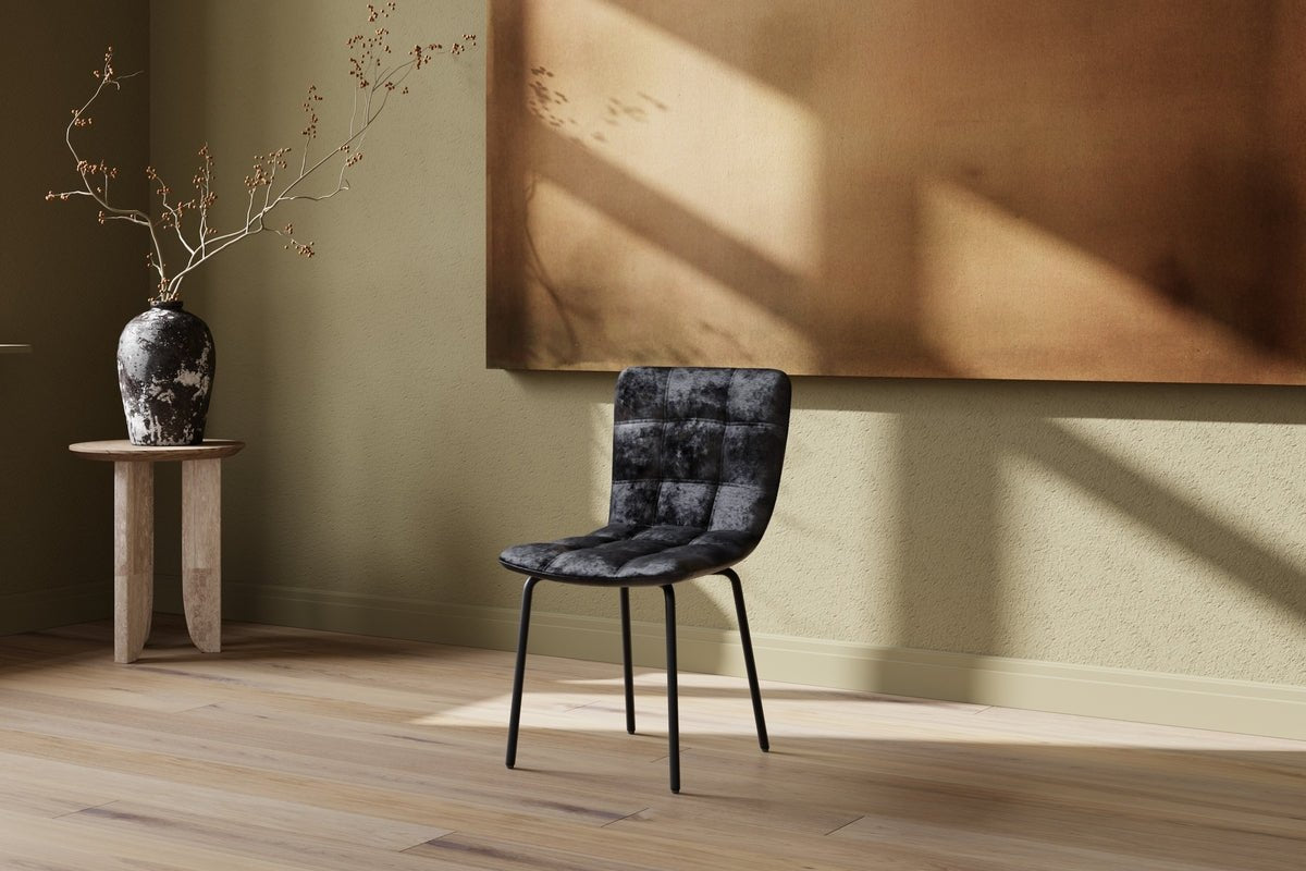 Set of 2 - Dining Chair Dustin made of Velvet in Black with Metal Legs