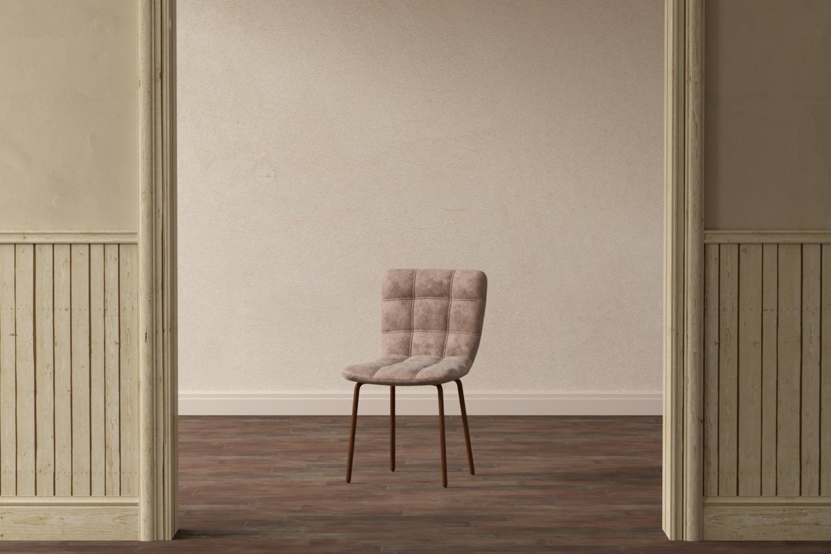 Set of 2 - Dining Chair Daria with Wood-Effect Legs & Quilted Backrest