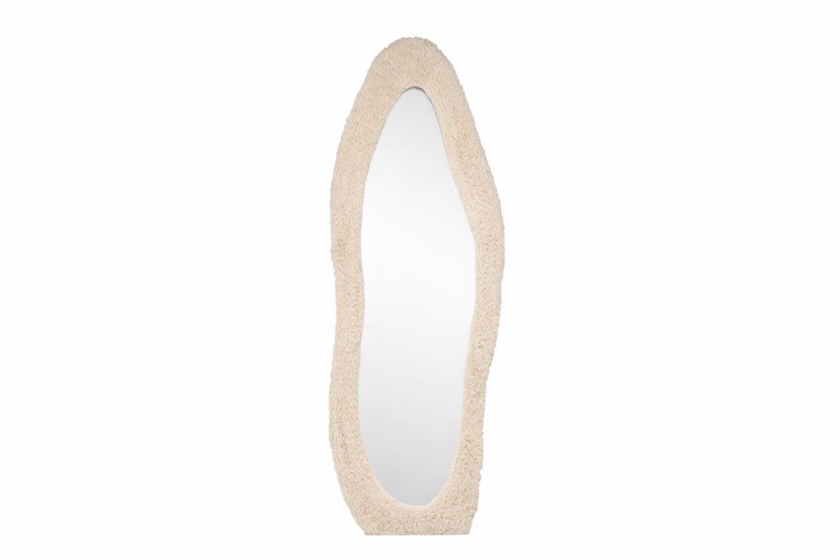 Miroir Rachel - en Beige avec cadre en fausse fourrure