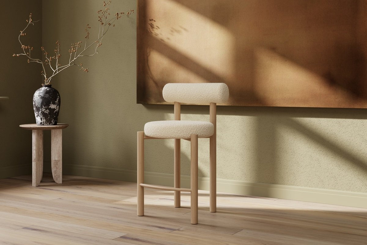 Set de 2 tabourets de bar Timo en Blanc avec structure en acier et aspect bois