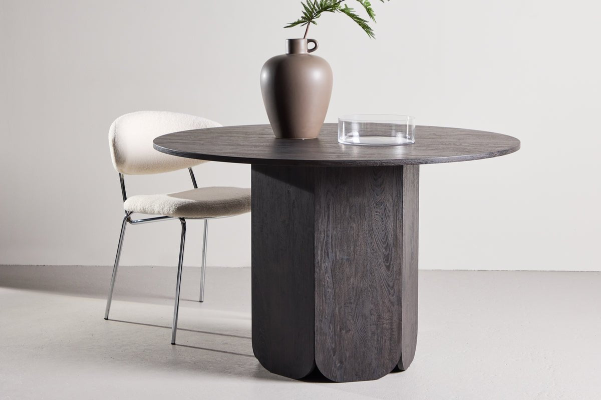 Dining table Agesta - round dining table with tabletop in Light Gray, mocha, and Black
