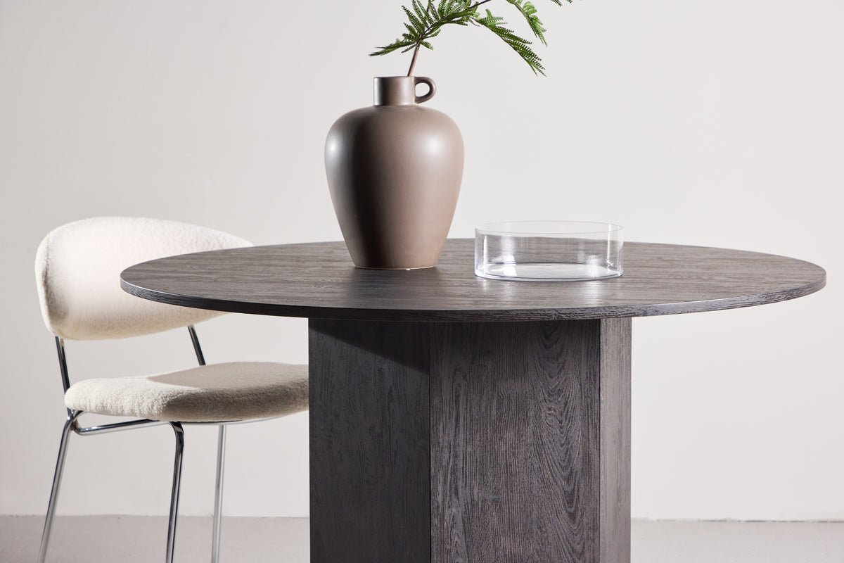 Dining table Agesta - round dining table with tabletop in Light Gray, mocha, and Black