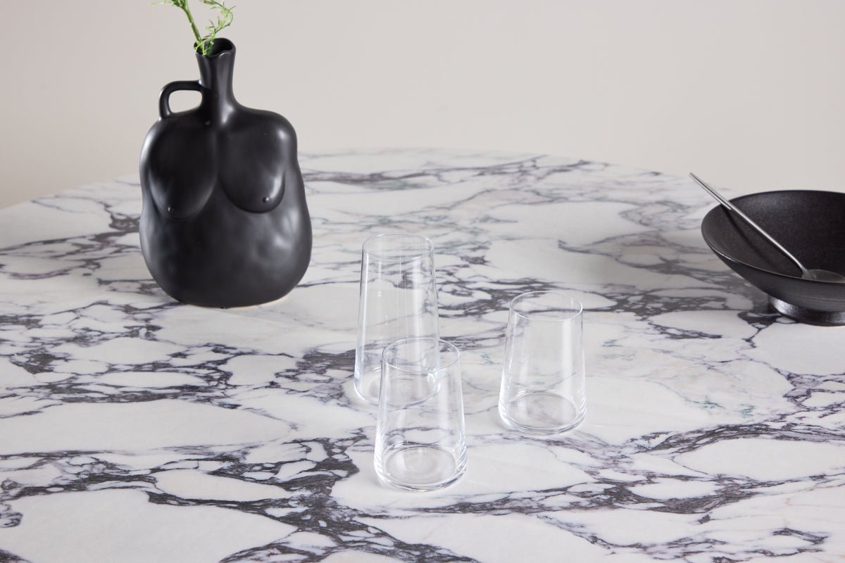 Dining table Agesta - round dining table with tabletop in Light Gray, mocha, and Black