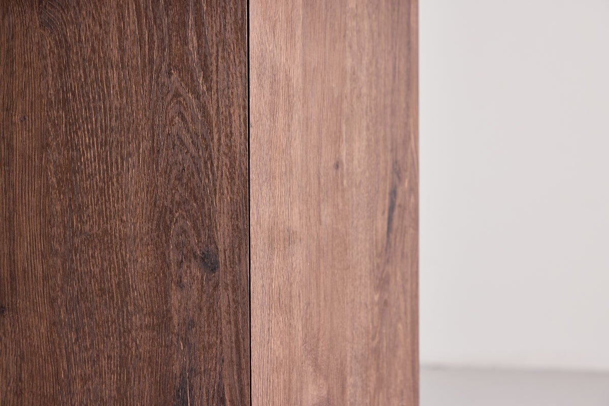 Dining table Agesta - round dining table with tabletop in Light Gray, mocha, and Black