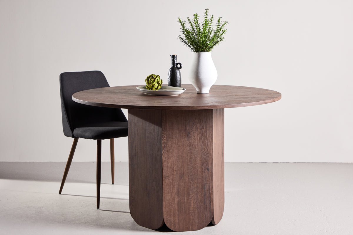 Dining table Agesta - round dining table with tabletop in Light Gray, mocha, and Black