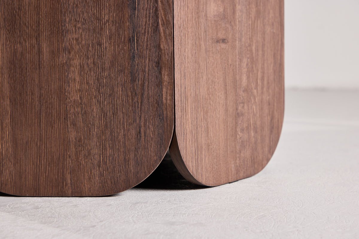 Dining table Agesta - round dining table with tabletop in Light Gray, mocha, and Black