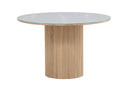 Dining table Orlén – Round design dining table Ø120 cm with glass top and ribbed base