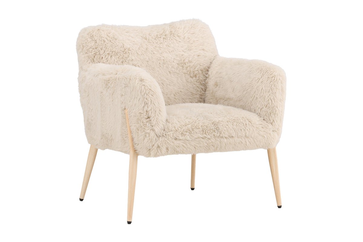 Fauteuil Zara - avec pieds aspect bois et revêtement en fausse fourrure