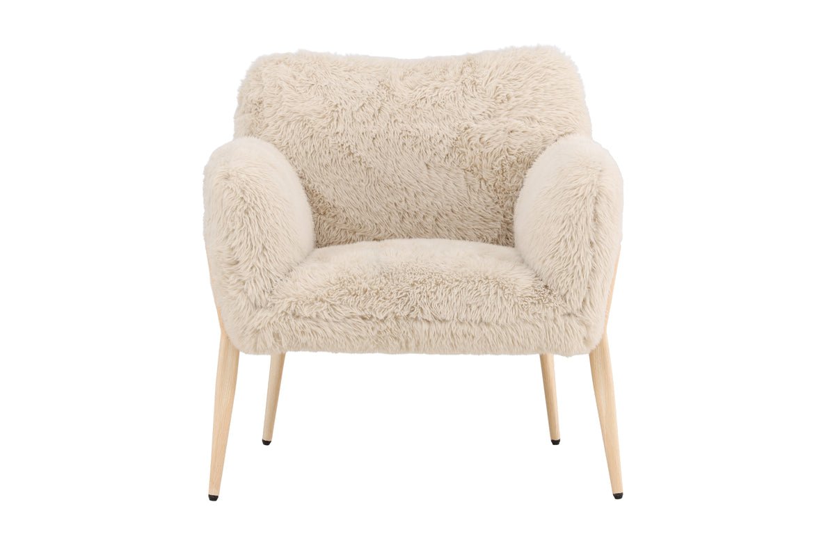 Fauteuil Zara - avec pieds aspect bois et revêtement en fausse fourrure