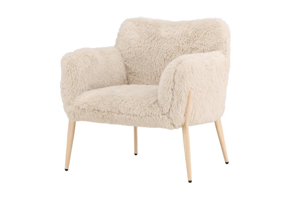 Fauteuil Zara - avec pieds aspect bois et revêtement en fausse fourrure