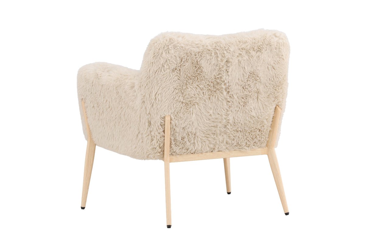 Fauteuil Zara - avec pieds aspect bois et revêtement en fausse fourrure