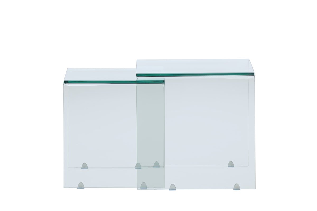 Couchtisch/Beistelltisch-Set Lumea – 2 Dëscher a Klarglas