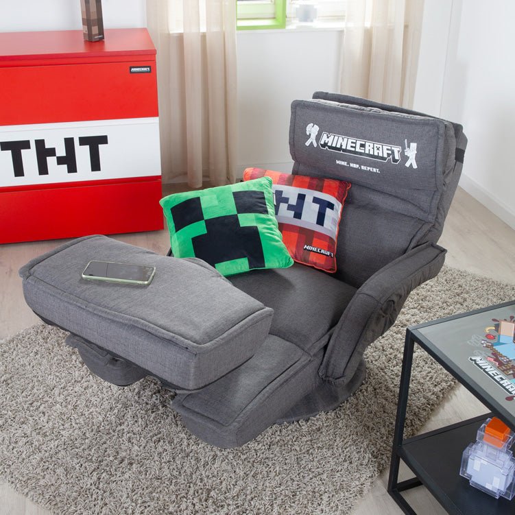 Minecraft Gaming-Sessel „CraftStation“ – verstellbar mat Foussstëtz, Armlehnen & Tastaturablage
