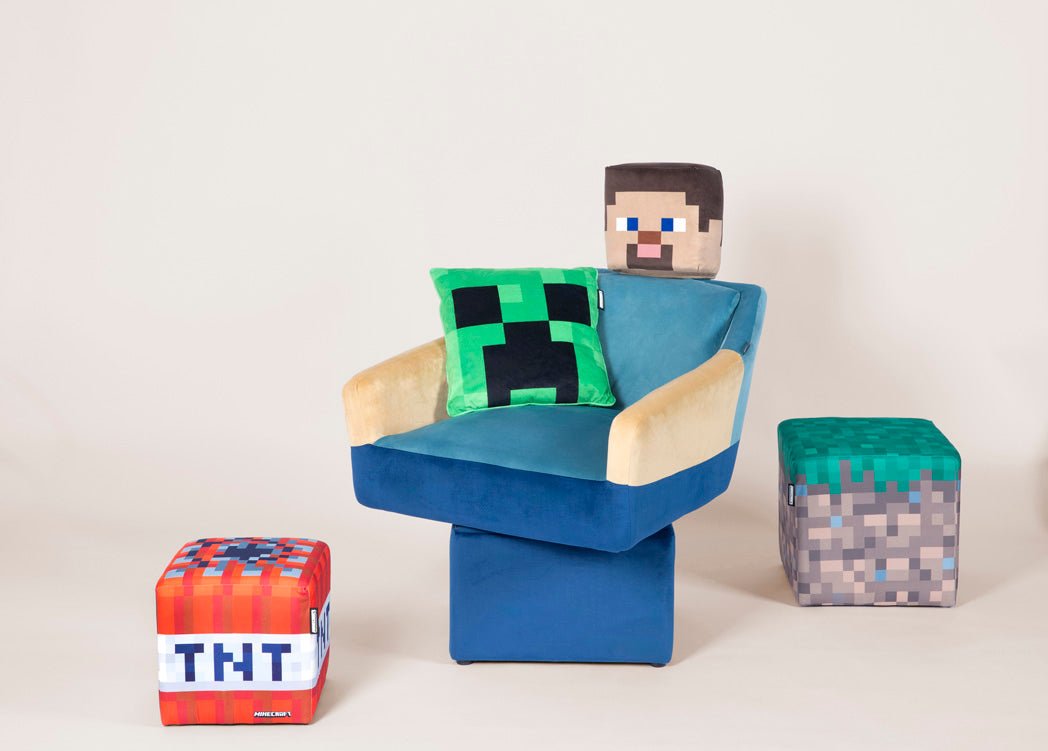 Minecraft Drehsessel „Steve“ – mat Armlehnen & Kappstëtz