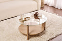 Table basse Davira - avec plateau en verre rond et aspect bois
