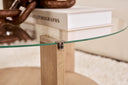 Table basse Davira - avec plateau en verre rond et aspect bois