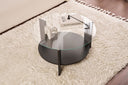 Table basse Davira - avec plateau en verre rond et aspect bois