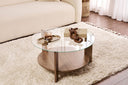 Table basse Davira - avec plateau en verre rond et aspect bois