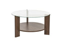 Table basse Davira - avec plateau en verre rond et aspect bois