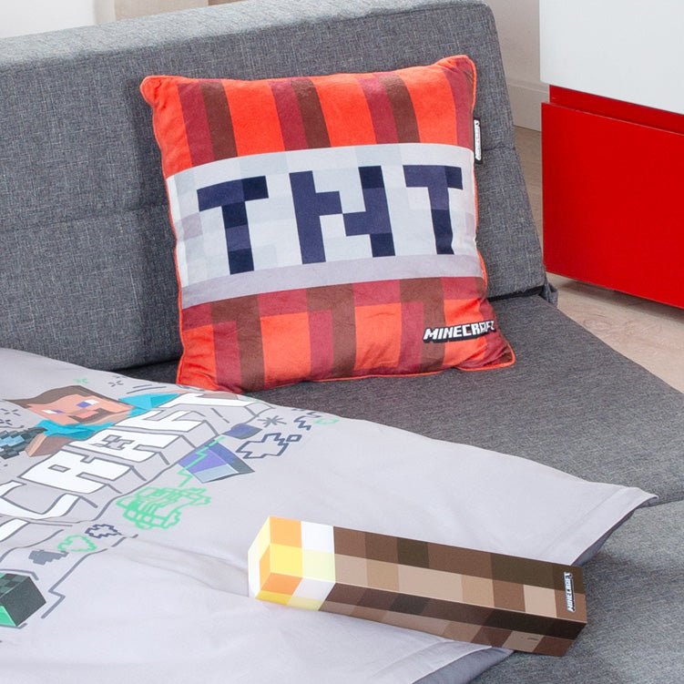Minecraft Coussin décoratif « TNT Peluche » – avec rembourrage et aspect velours