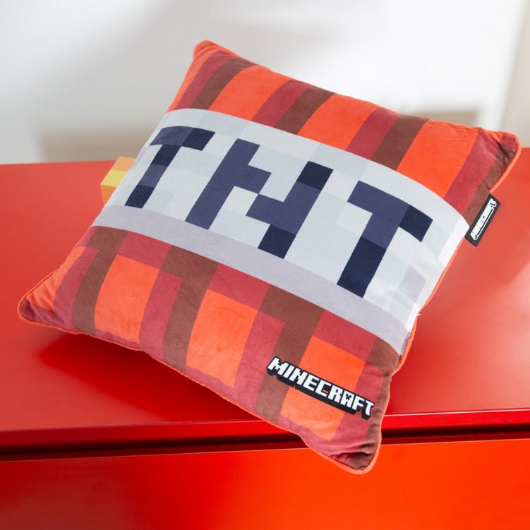 Minecraft Coussin décoratif « TNT Peluche » – avec rembourrage et aspect velours