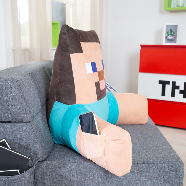Minecraft Liese-Këssen „Steve“ – Entspanungskëssen mat Réck- & Armstëtze