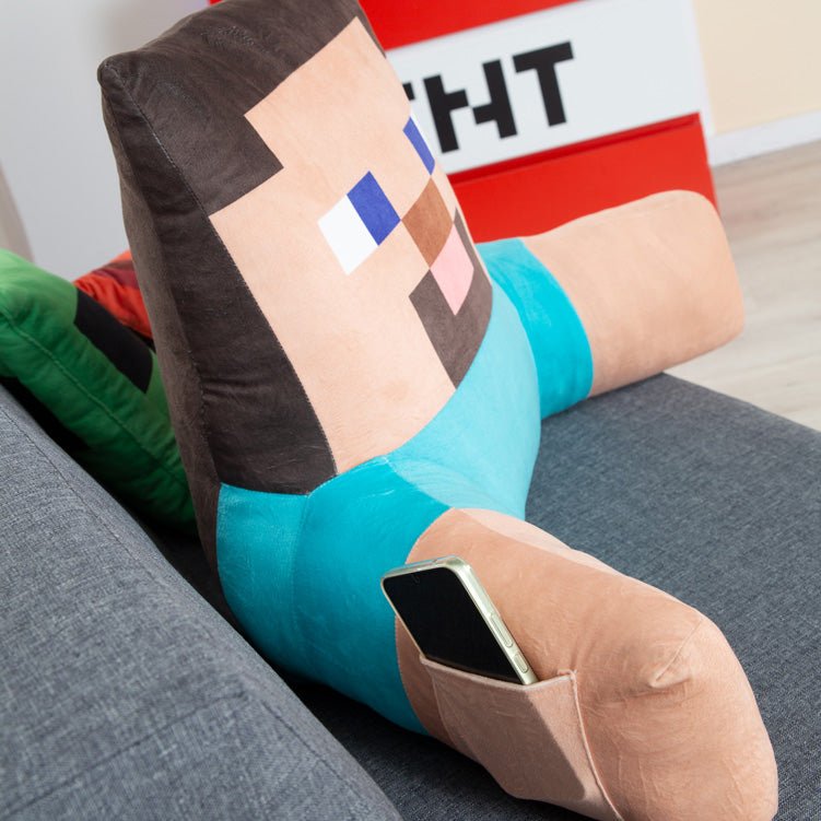 Minecraft Liese-Këssen „Steve“ – Entspanungskëssen mat Réck- & Armstëtze