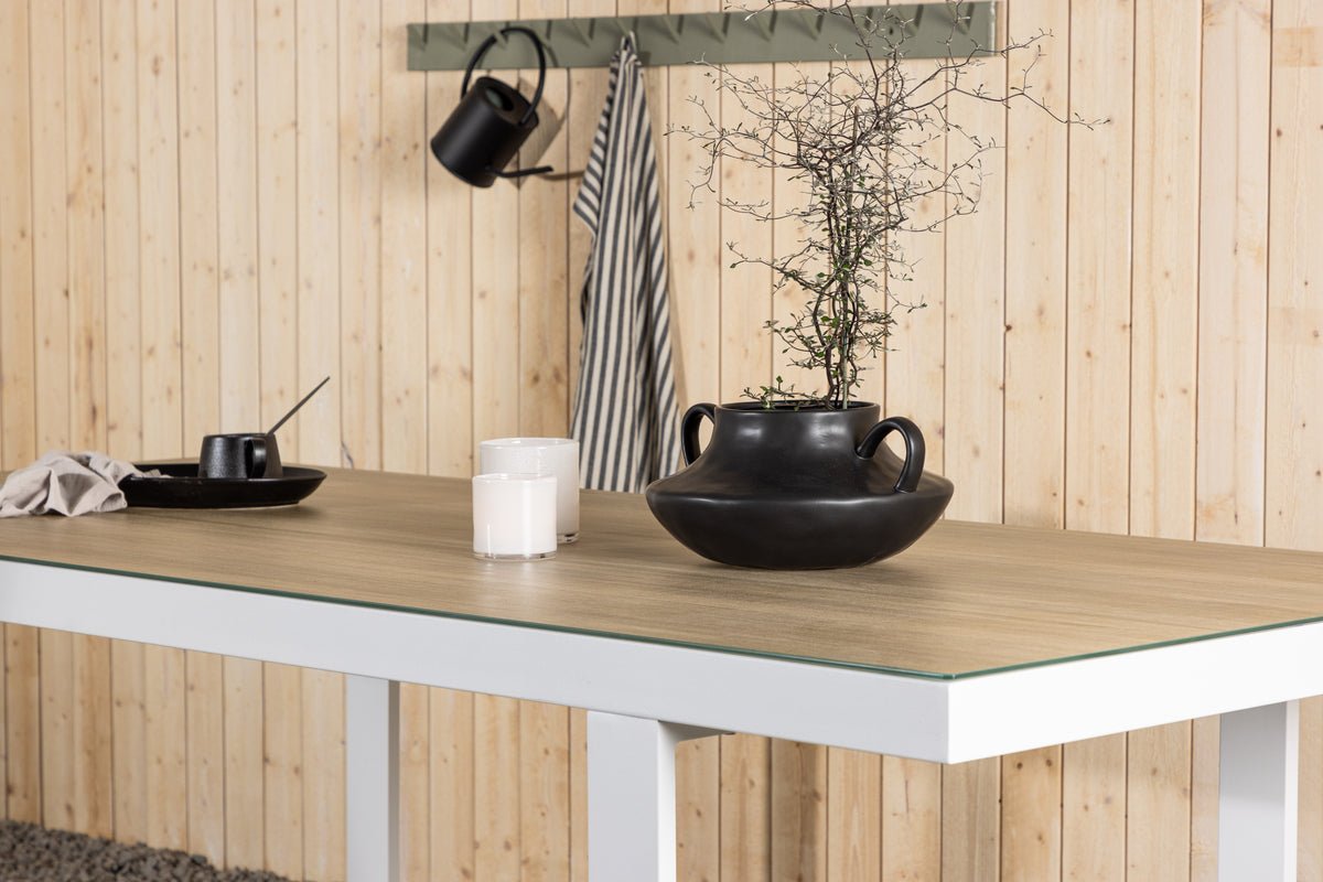 Gaart Iessdësch Fjord - 200x90 cm aus Aluminium a Glas an Wäiss