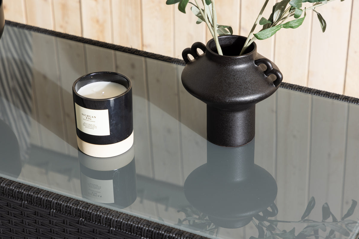 Table basse de jardin Lena - en rotin et verre noir