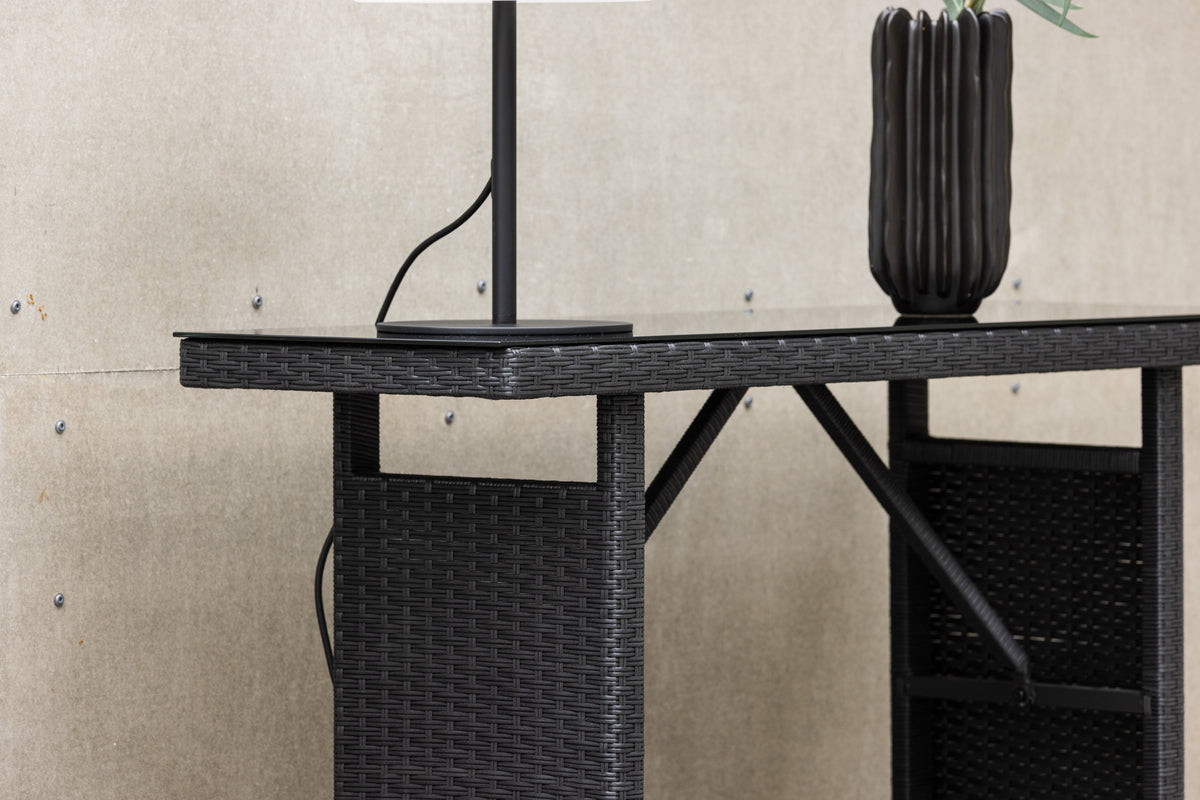 Garden Side Table Pandora - Made of Rattan and Glass in Black