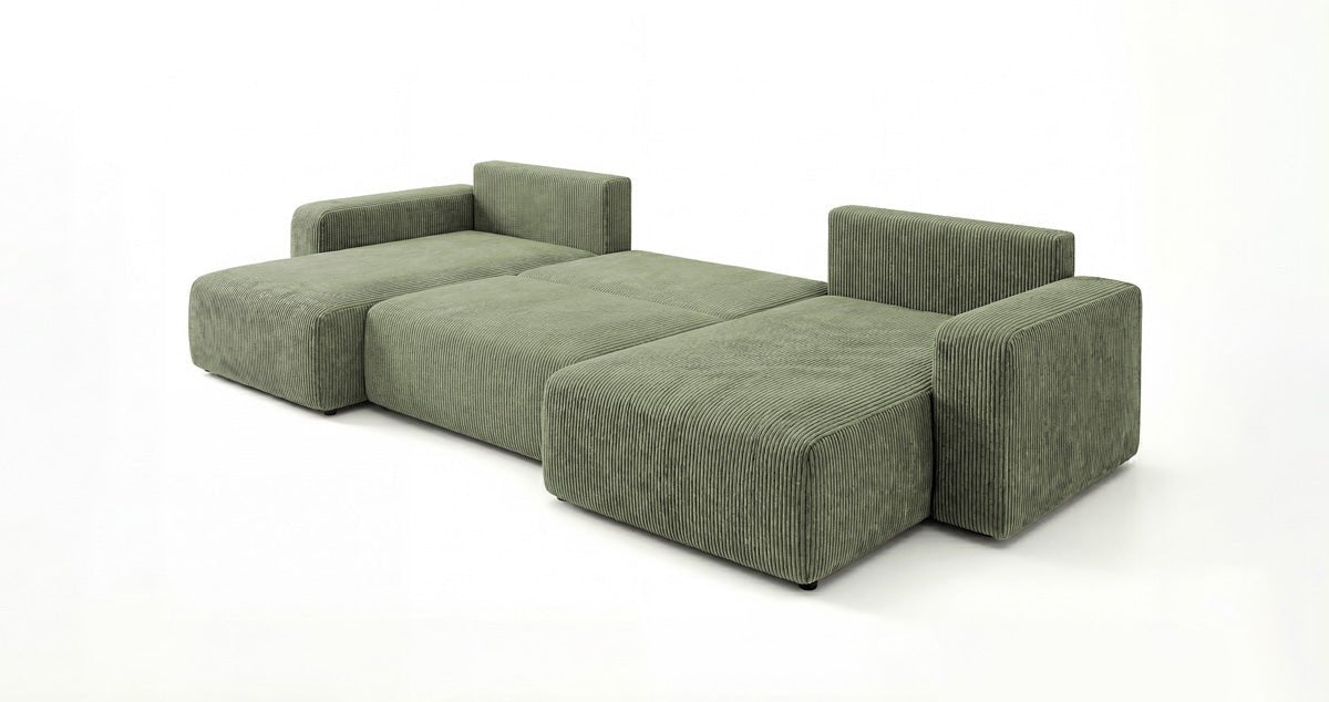 Canapé design Noma U avec fonction couchage et espace de rangement en Côtelé