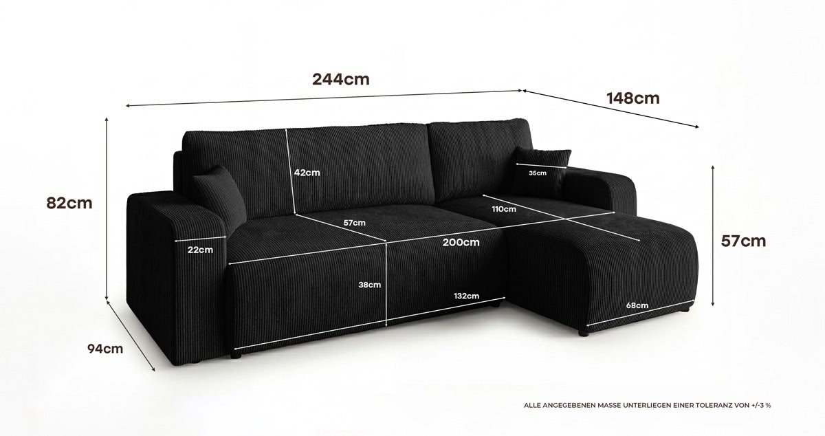 Designer Sofa Calva with Sleeper and Folding Function in Corduroy