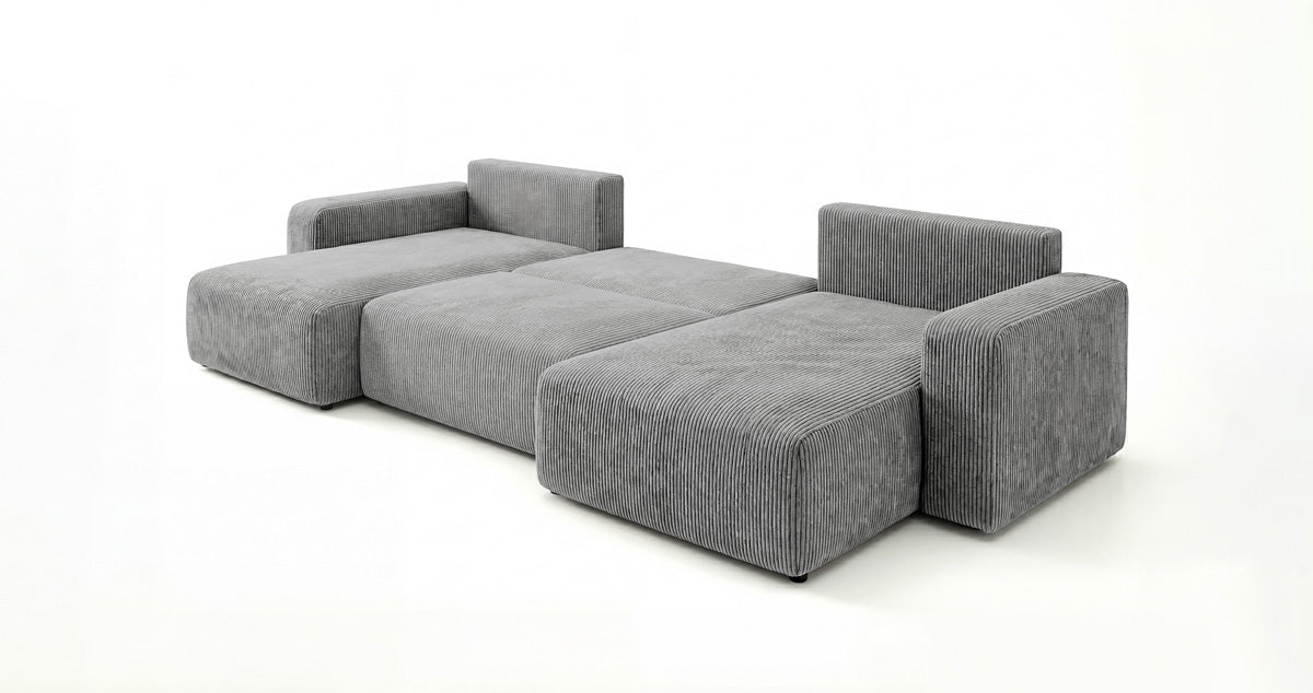 Canapé design Noma U avec fonction couchage et espace de rangement en Côtelé