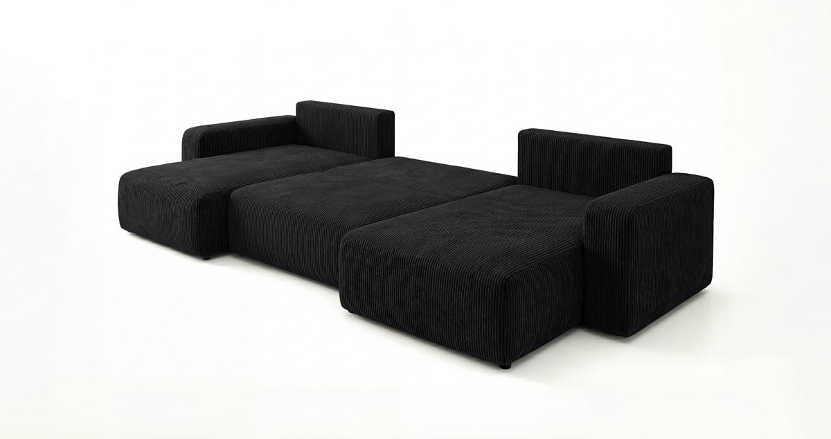 Canapé design Noma U avec fonction couchage et espace de rangement en Côtelé