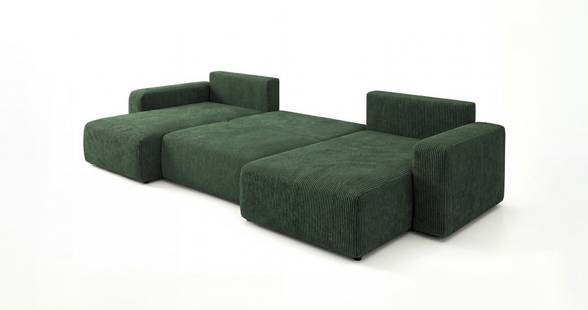 Canapé design Noma U avec fonction couchage et espace de rangement en Côtelé