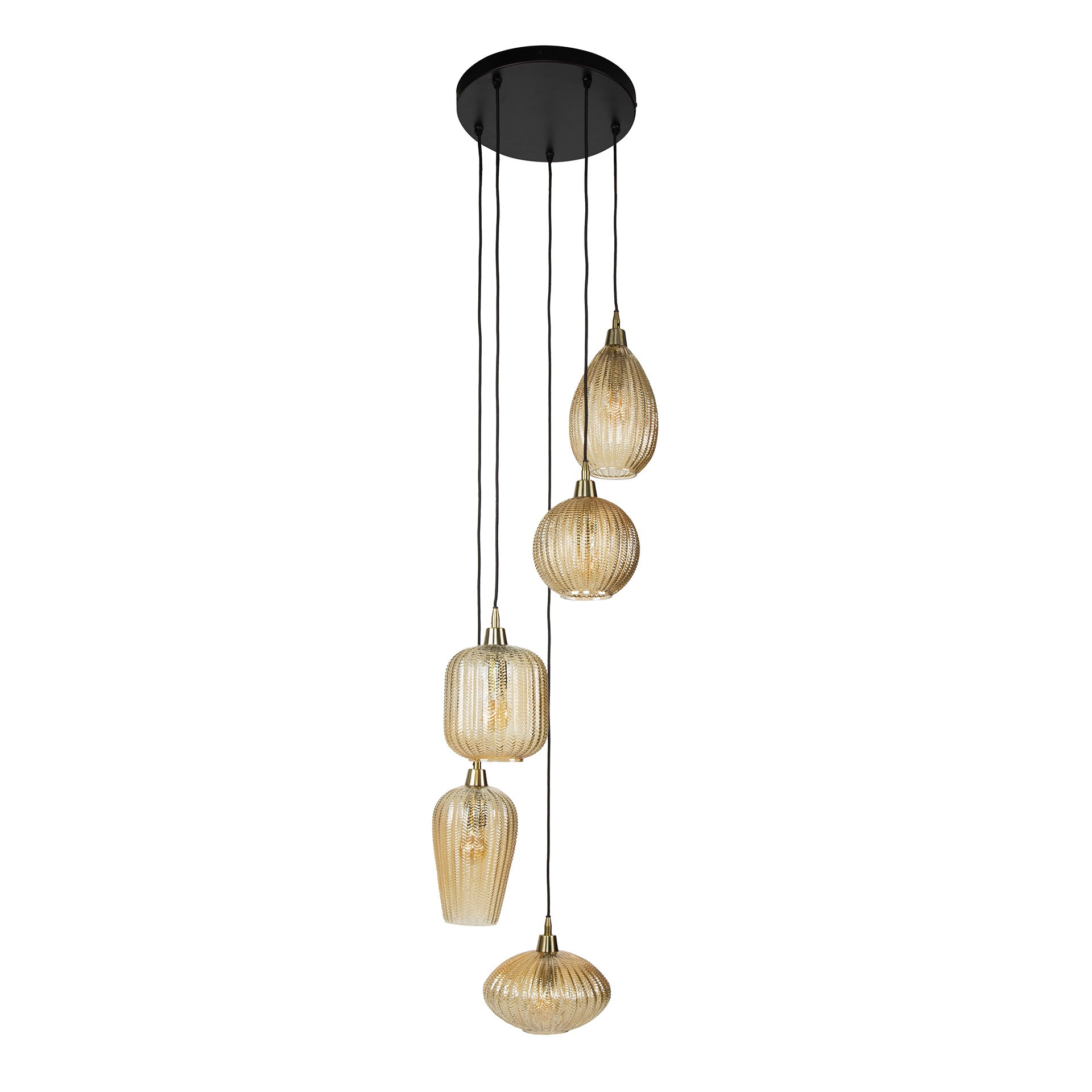 Pendant lamp "Thalys" – tiered with amber-colored glass in V-shape design