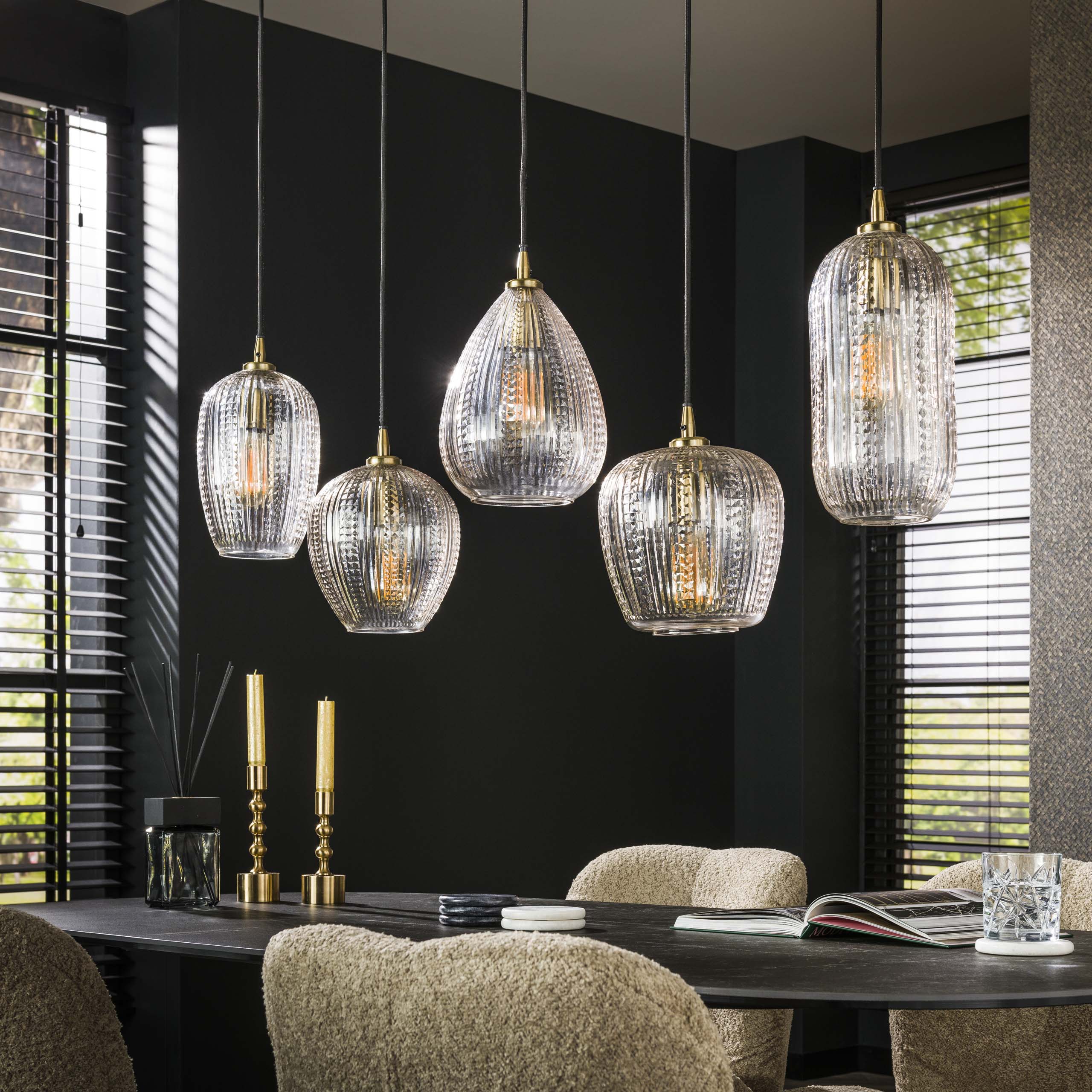 Pendant lamp "Velutto" – made of handcrafted diamond glass with 5 lights
