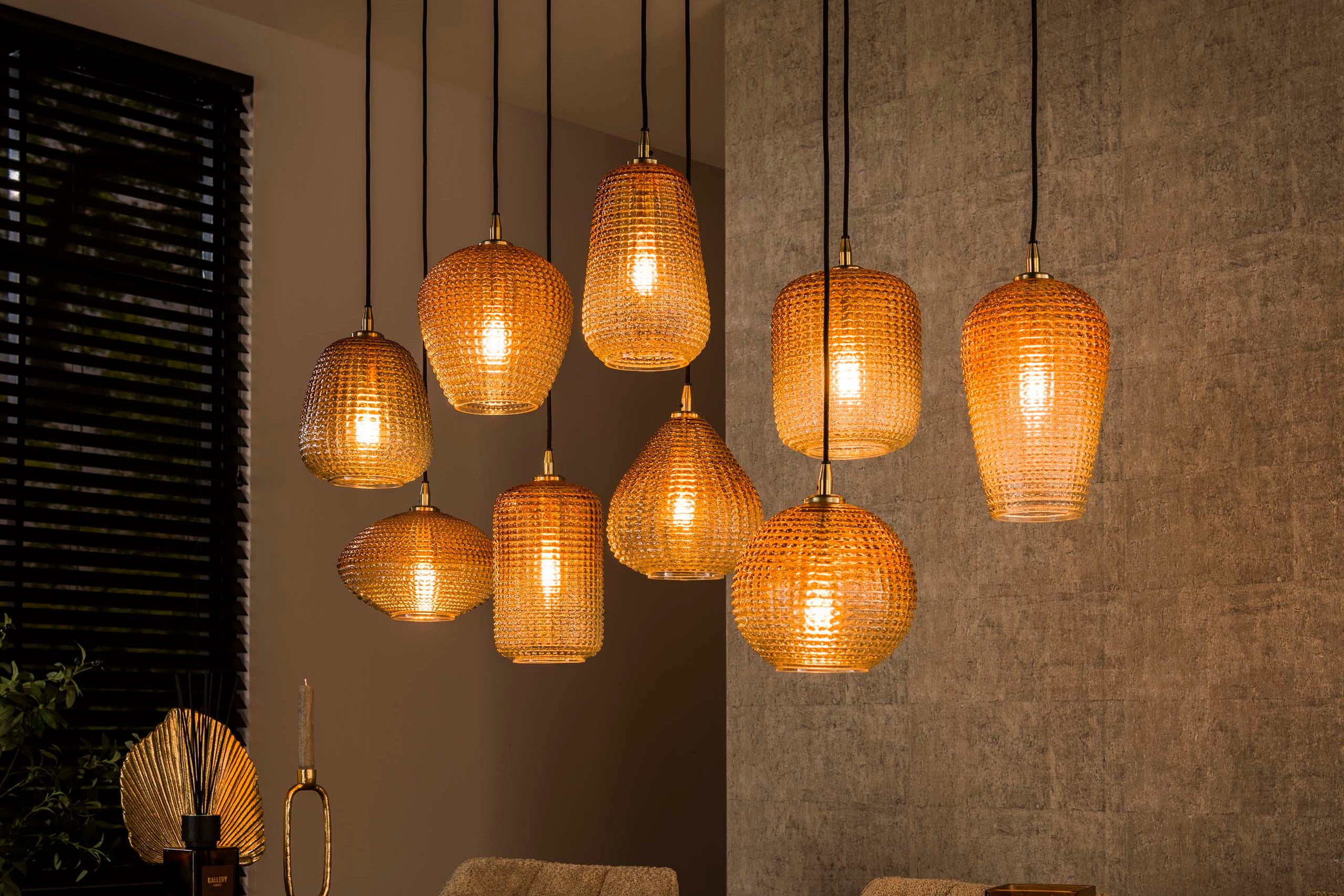 Pendant lamp "Luxor" – with 9 lights and amber gradient