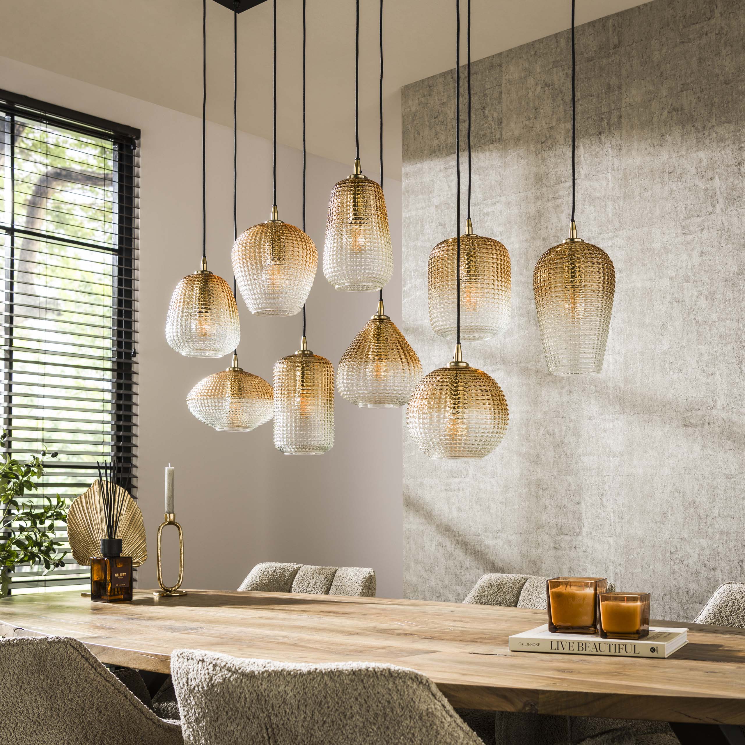 Pendant lamp "Luxor" – with 9 lights and amber gradient