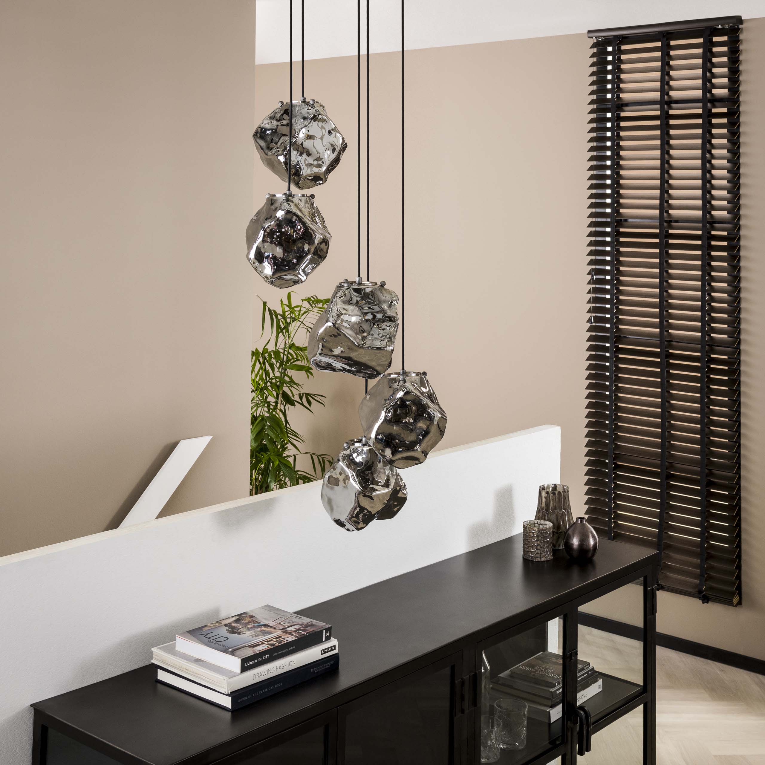 Pendant lamp "Luceo" – tiered, made of mouth-blown chrome glass