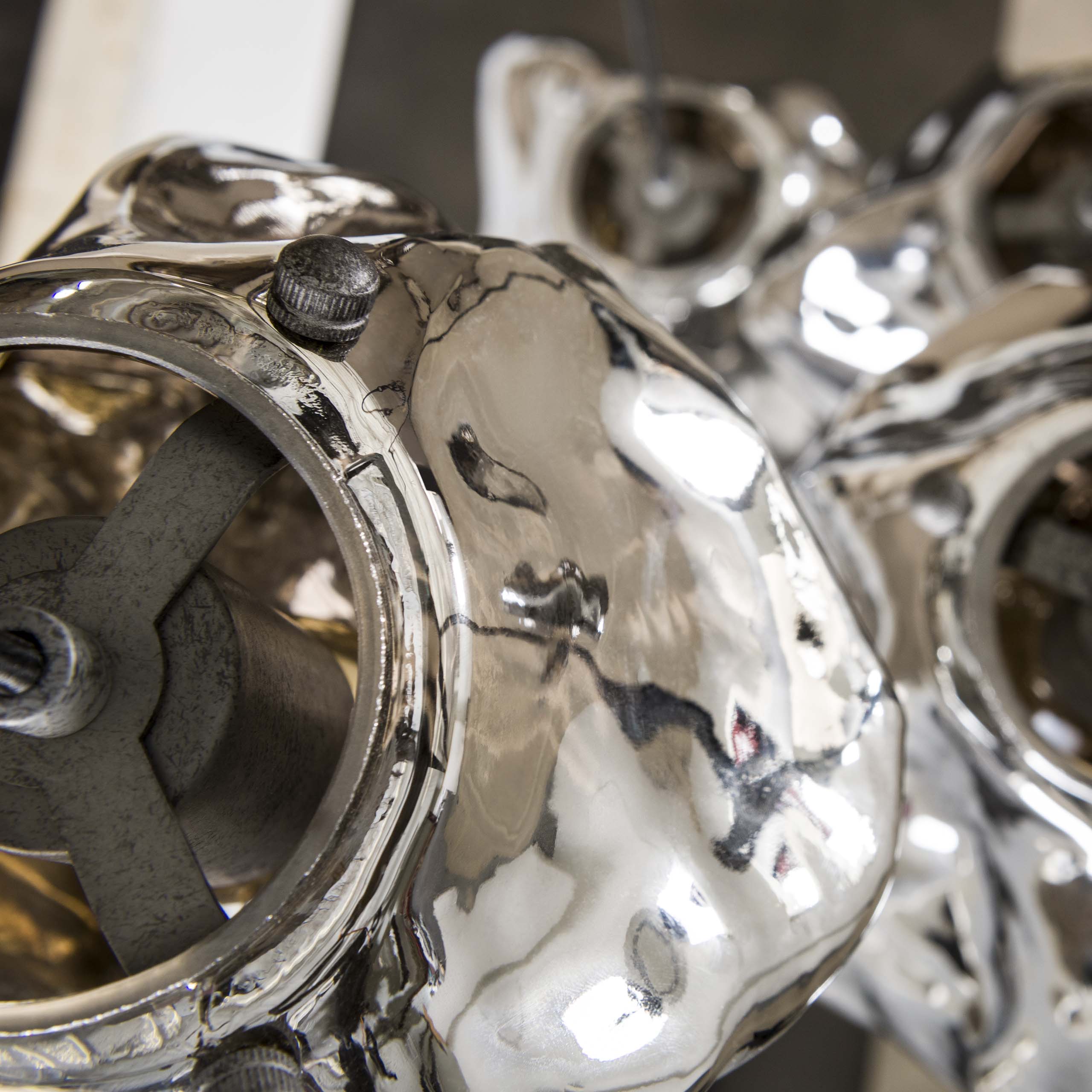 Pendant lamp "Luceo" – tiered, made of mouth-blown chrome glass