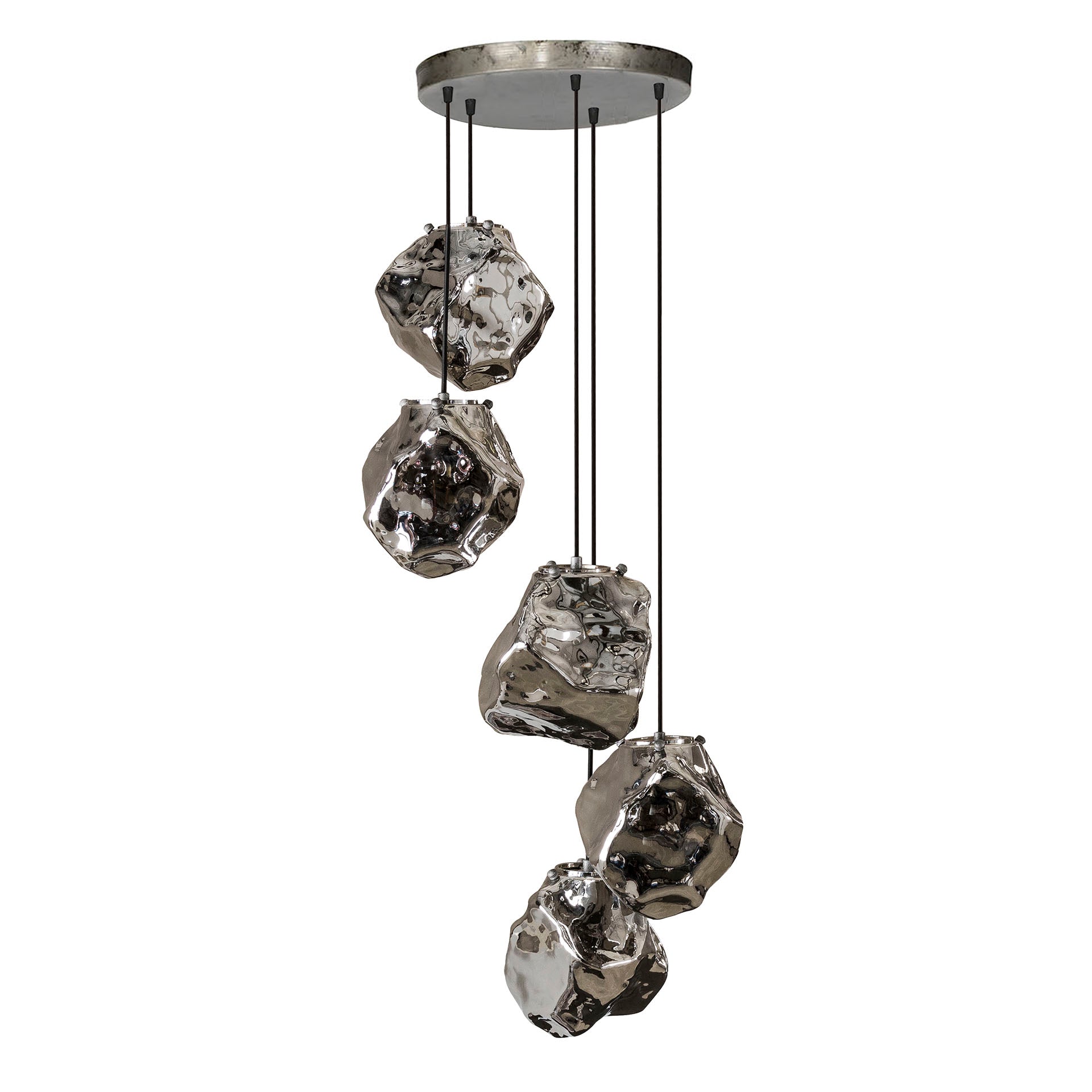 Pendant lamp "Luceo" – tiered, made of mouth-blown chrome glass
