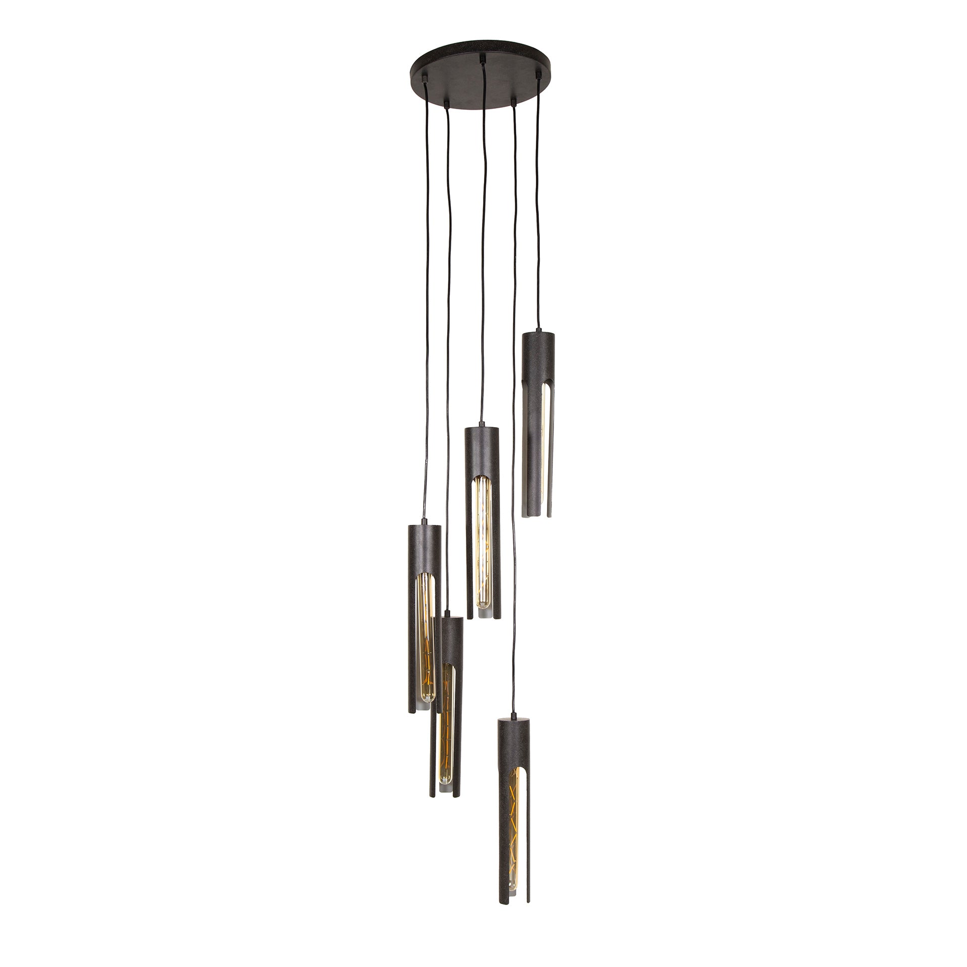 Pendant Light "Fenora" – Tiered with 5 Lights in Black Tube Design