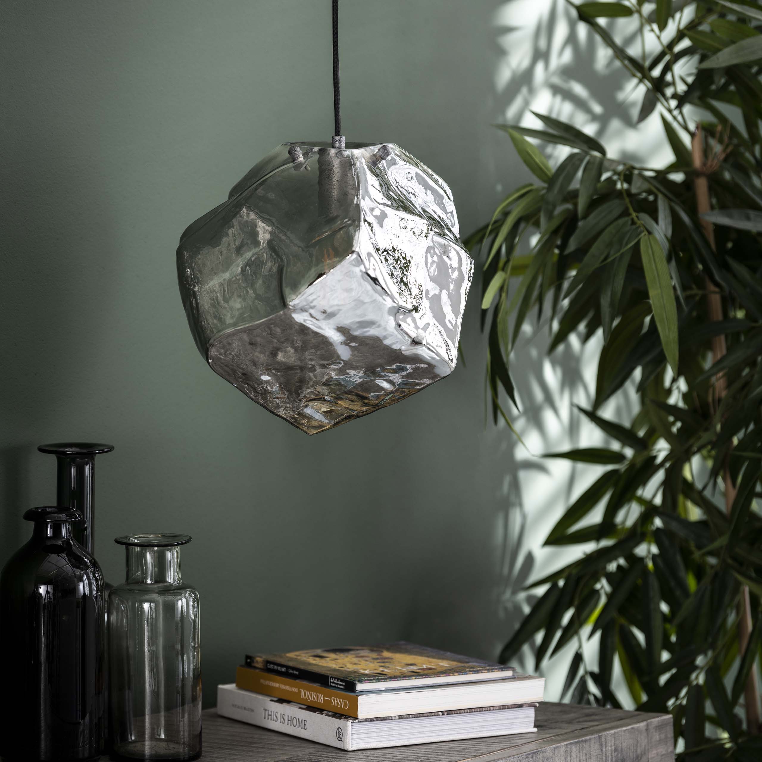 Pendant lamp "Luminara" – made of mouth-blown chrome glass with metal fixture