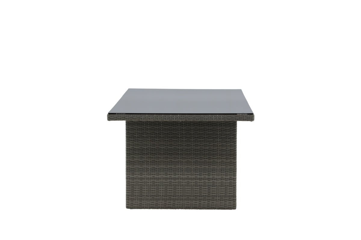 Garden Dining Table Valerio - 200x100 cm made of gray rattan with glass top