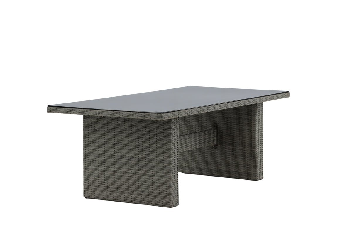 Garden Dining Table Valerio - 200x100 cm made of gray rattan with glass top
