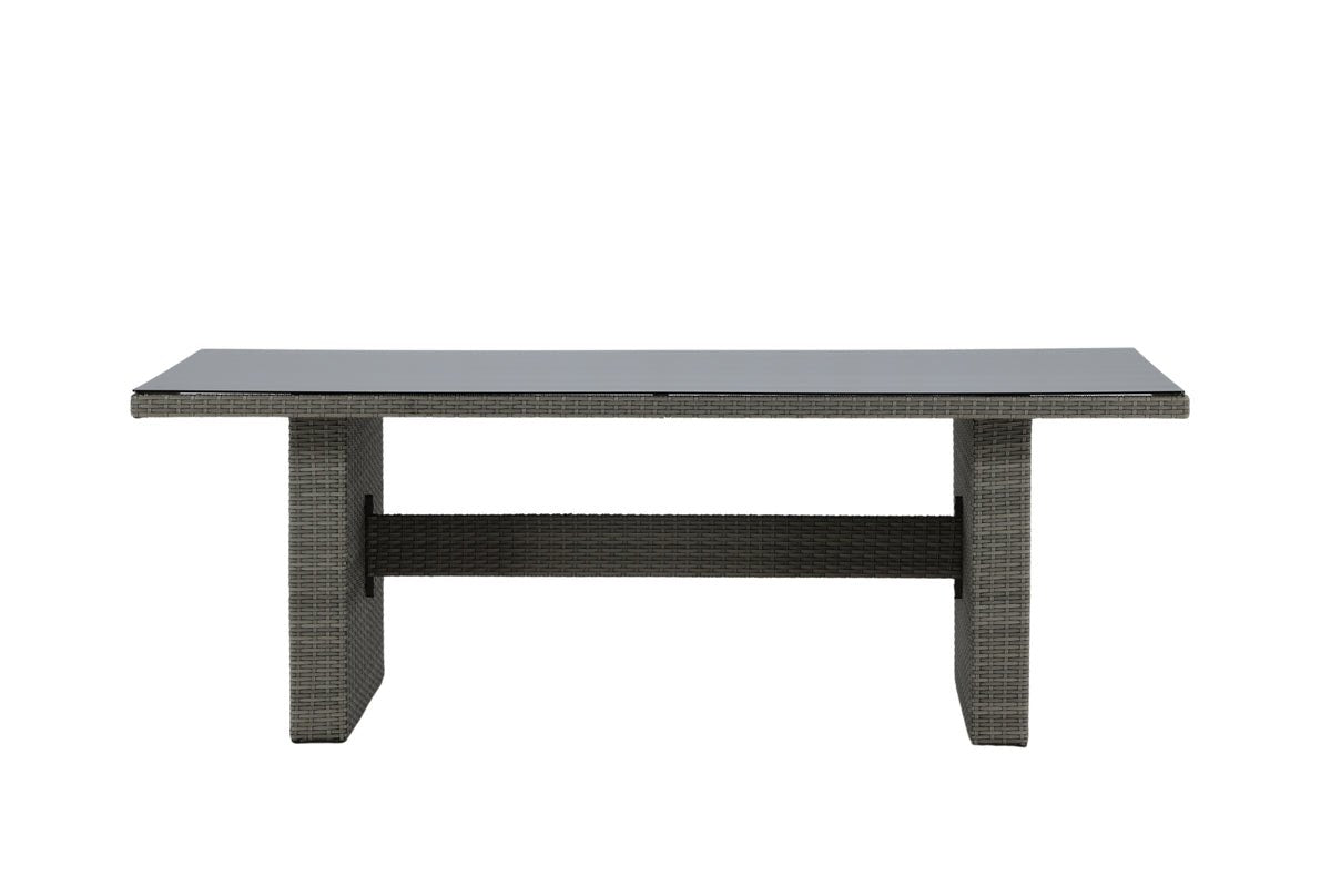 Garden Dining Table Valerio - 200x100 cm made of gray rattan with glass top
